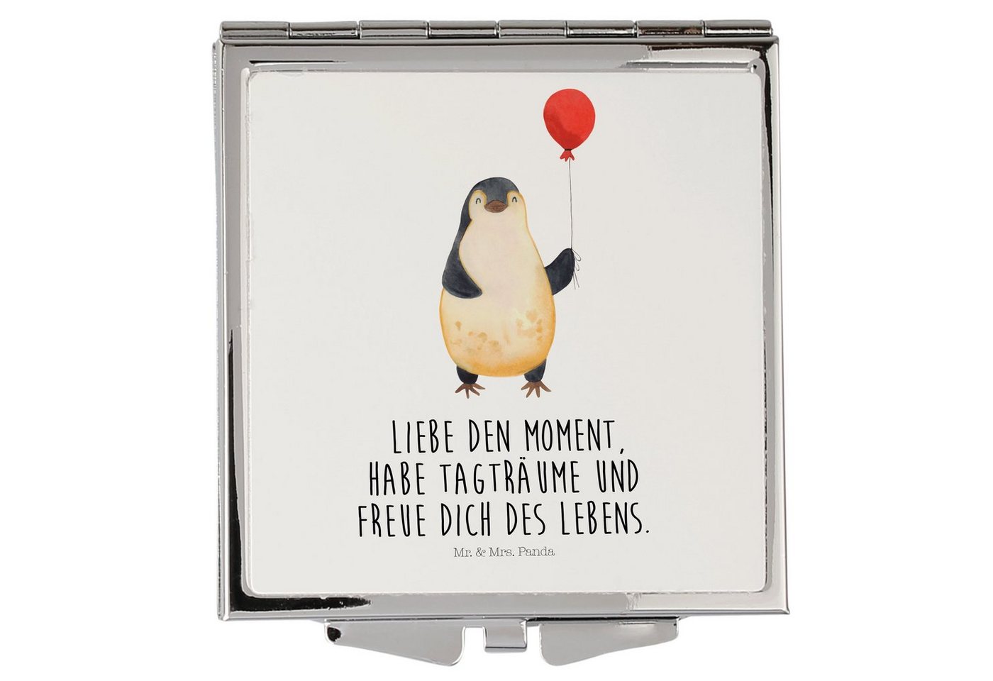 Mr. & Mrs. Panda Kosmetikspiegel Pinguin Luftballon - Weiß - Geschenk, Geschenkidee, Kind, Glück, Kirm (1-St), Magisch verziert von Mr. & Mrs. Panda