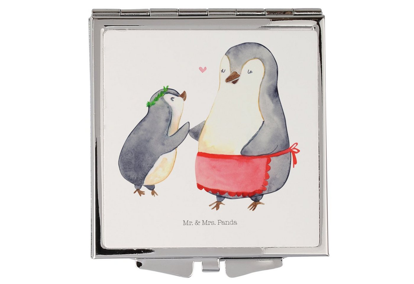 Mr. & Mrs. Panda Kosmetikspiegel Pinguin mit Kind - Weiß - Geschenk, beste Mama, Handtasche, Papa, sil (1-St), Passt in jede Tasche von Mr. & Mrs. Panda