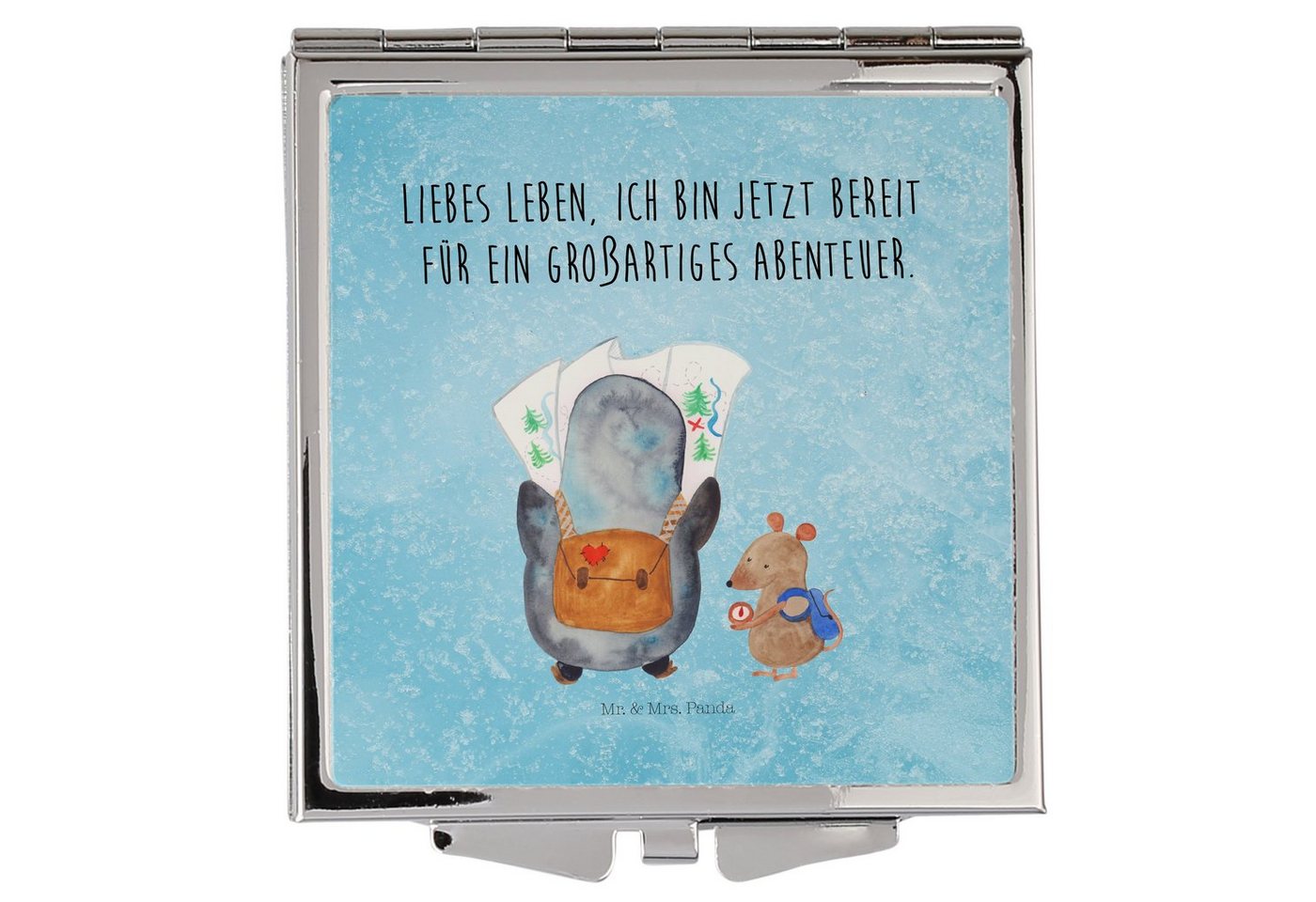 Mr. & Mrs. Panda Kosmetikspiegel Pinguin & Maus Wanderer - Eisblau - Geschenk, Schminkspiegel, schmink (1-St), Passt in jede Tasche von Mr. & Mrs. Panda