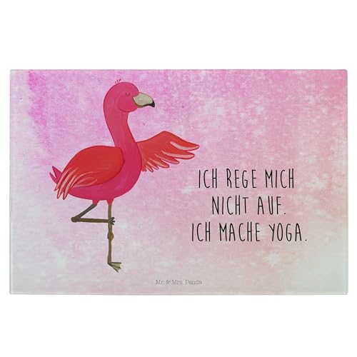 Mr. & Mrs. Panda Medium Glas Schneidbrett Flamingo Yoga - Geschenk, Achtsamkeit, Tiefenentspannung, Rosa, Aufregen, entspannt, Namaste, Yogapose, von Mr. & Mrs. Panda