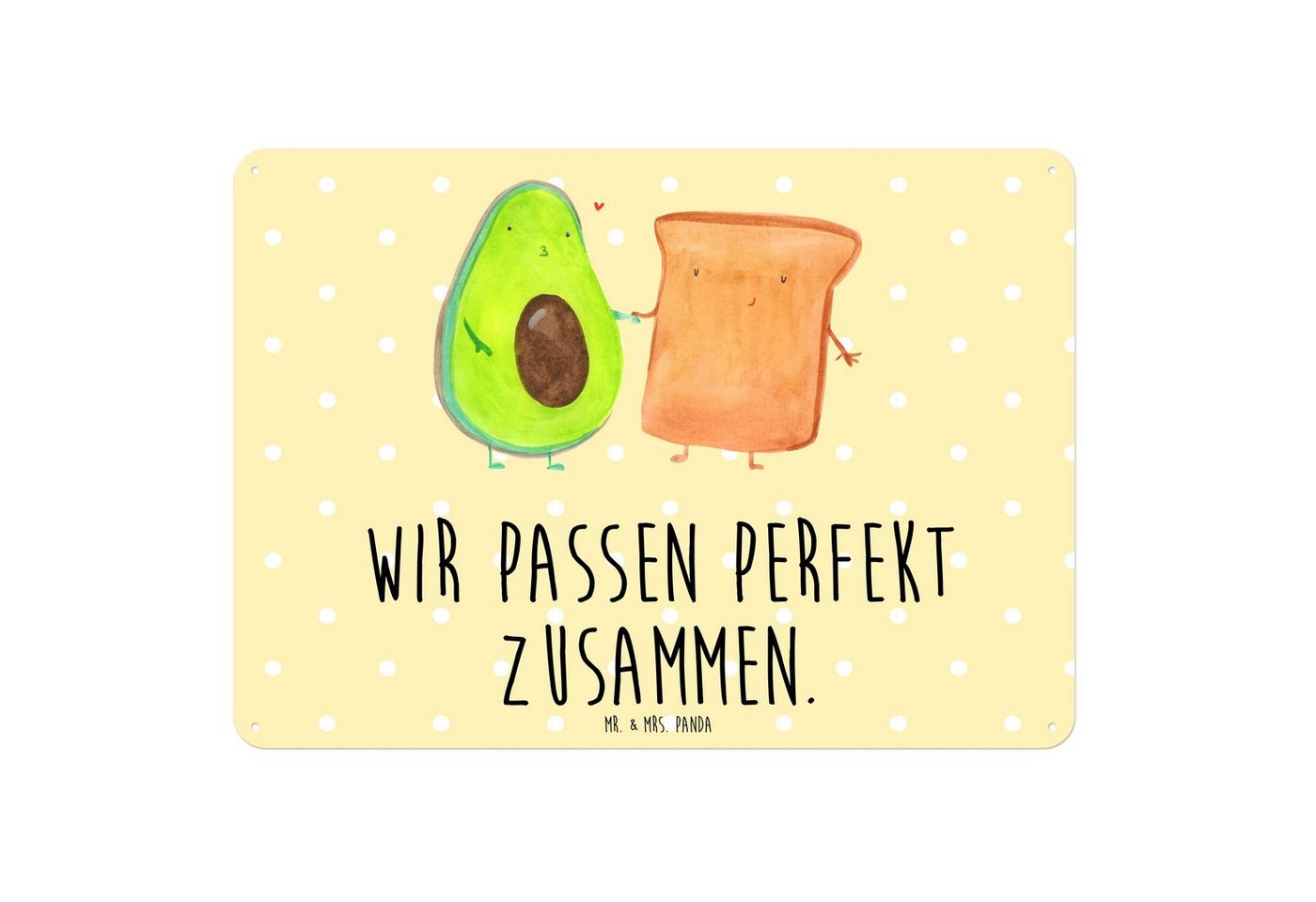 Mr. & Mrs. Panda Metallschild DIN A6 Avocado Toast - Gelb Pastell - Geschenk, Freund, Türschild, Ve, (1 St) von Mr. & Mrs. Panda