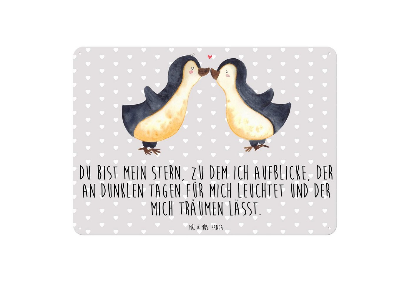 Mr. & Mrs. Panda Metallschild DIN A6 Pinguin Liebe - Grau Pastell - Geschenk, Paar, Magnet-Metall-S, (1 St) von Mr. & Mrs. Panda