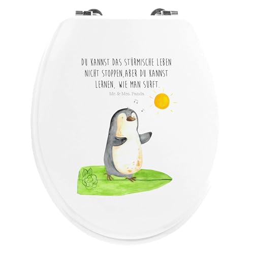 Mr. & Mrs. Panda Motiv WC Sitz Pinguin Surfer - Geschenk, Toilette, Toilettendeckel, Klobrille, Klodeckel, Pinguine, surfen, WC-Sitz, Portugal von Mr. & Mrs. Panda