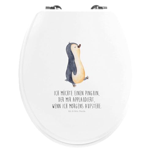 Mr. & Mrs. Panda Motiv WC Sitz Pinguin marschierend - Geschenk, Frühaufsteher, Klobrille, Toilettendeckel, Schwester, Pinguine, WC-Sitz, spazieren, von Mr. & Mrs. Panda