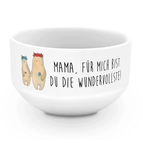 Mr. & Mrs. Panda Müslischale Bären mit Blumenkranz - Geschenk, Family, Obstschale, Oma, Mami, Müslischale mit Spruch, Weiße Müslischalen, Mama, Papa, von Mr. & Mrs. Panda