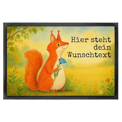 Mr. & Mrs. Panda Personalisierte Fußmatte Eichhörnchen Blume Design 80 x 120 cm - Geschenk, Fußmatte Bedrucken, Tiermotive, Lachen, Eichhorn, von Mr. & Mrs. Panda