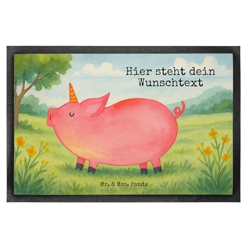 Mr. & Mrs. Panda Personalisierte Fußmatte Einhorn Schwein Design 80 x 120 cm - Geschenk, Namensfussmatte, Fußmatte Bedrucken, Party, Türvorleger von Mr. & Mrs. Panda