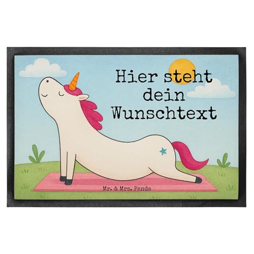 Mr. & Mrs. Panda Personalisierte Fußmatte Einhorn Yoga Design 80 x 120 cm - Geschenk, Fußmatte Bedrucken, Yogamatte, Haustürmatte personalisiert, von Mr. & Mrs. Panda