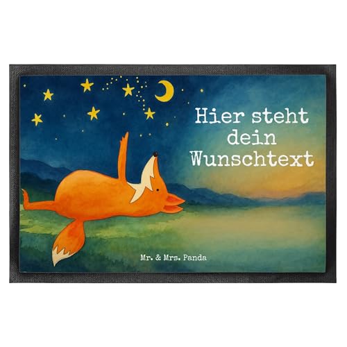 Mr. & Mrs. Panda Personalisierte Fußmatte Fuchs Sterne Design 80 x 120 cm - Geschenk, Türvorleger mit Namen, Bedrucken, Nachts, tröstende Worte, von Mr. & Mrs. Panda