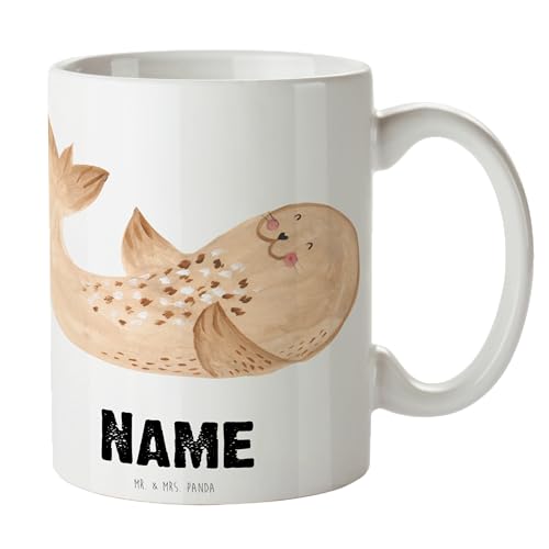 Mr. & Mrs. Panda Personalisierte Tasse Robbe Liegen - Personalisierte Geschenke, Drucken, Namenstasse, Tasse mit Namen, Freude, Tiermotive, Tiere, von Mr. & Mrs. Panda