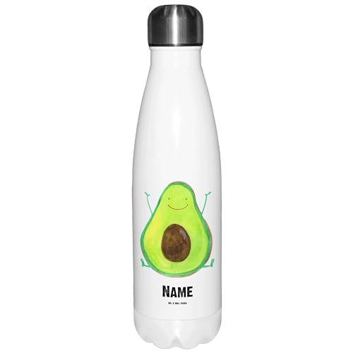 Mr. & Mrs. Panda Personalisierte Thermosflasche Avocado Happy - Personalisierte Geschenke, Personalisierte Isolierflasche, Wunschname, Veggie, von Mr. & Mrs. Panda