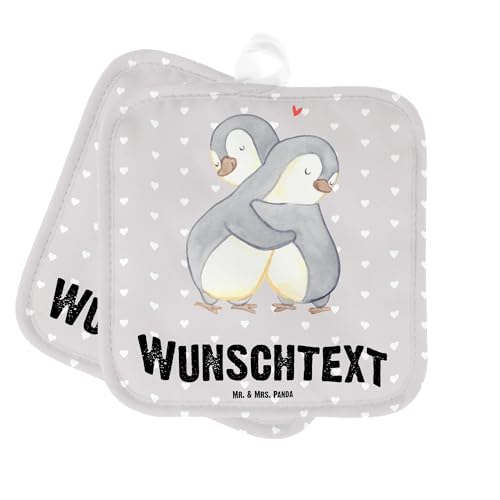 Mr. & Mrs. Panda Personalisierte Topflappen Pinguine Kuscheln - Personalisierte Geschenke, Personalisierte Topfuntersetzer, Topflappen Set von Mr. & Mrs. Panda
