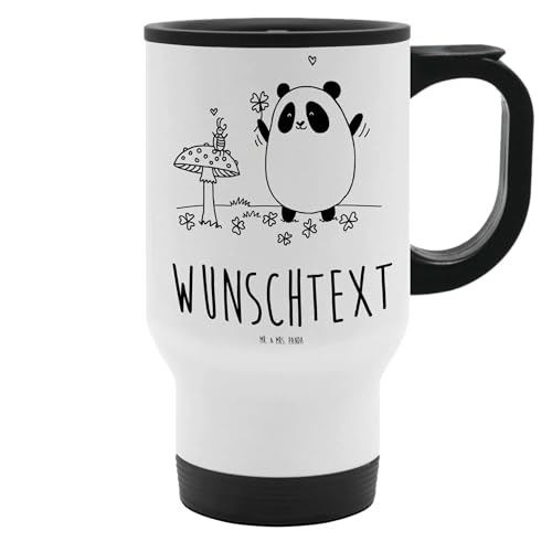 Mr. & Mrs. Panda Personalisierter Thermobecher Panda Glück - Personalisierte Geschenke, Isolierbecher selbst gestalten, Thermobecher selbst von Mr. & Mrs. Panda