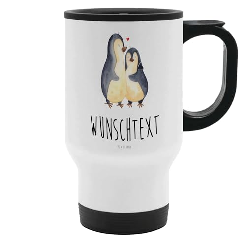 Mr. & Mrs. Panda Personalisierter Thermobecher Pinguin umarmen - Personalisierte Geschenke, Hochzeitsgeschenk, Paar, Moderner Thermobecher Mit Namen, von Mr. & Mrs. Panda