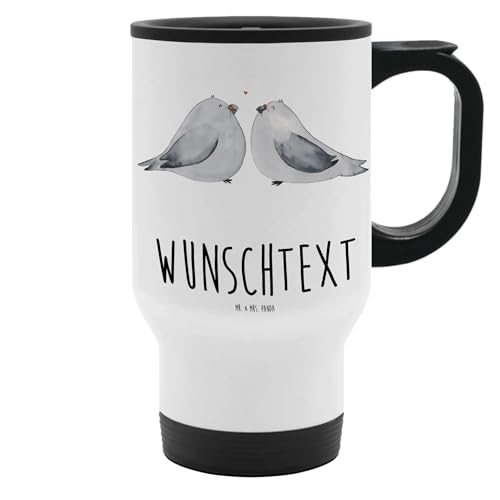 Mr. & Mrs. Panda Personalisierter Thermobecher Turteltauben Liebe - Personalisierte Geschenke, Thermobecher Schule Mit Namen, Thermobecher Bambus Mit von Mr. & Mrs. Panda