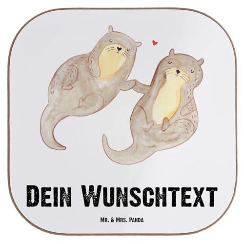Mr. & Mrs. Panda Personalisierter Untersetzer Otter Hände halten - Personalisierte Geschenke, Fischotter, Seeotter, PErsonalisierte Bierdeckel, von Mr. & Mrs. Panda