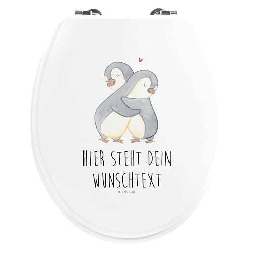 Mr. & Mrs. Panda Personalisierter WC Sitz Motiv Pinguine Kuscheln - Personalisierte Geschenke, Personalisierter Klodeckel, Liebesgeschenk, Geschenk von Mr. & Mrs. Panda