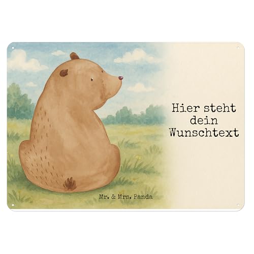Mr. & Mrs. Panda Personalisiertes Blechschild Bär Schulterblick Design DIN A4 - Weiß von Mr. & Mrs. Panda