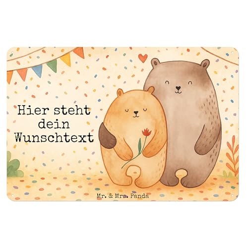 Mr. & Mrs. Panda Personalisiertes Blechschild Bären Liebe Design DIN A3 - Weiß von Mr. & Mrs. Panda
