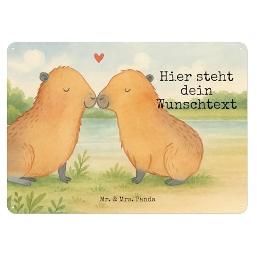 Mr. & Mrs. Panda Personalisiertes Blechschild Capybara Liebe Design DIN A5 - Weiß von Mr. & Mrs. Panda