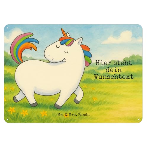 Mr. & Mrs. Panda Personalisiertes Blechschild Einhorn Stolzieren Design DIN A5 - Weiß von Mr. & Mrs. Panda