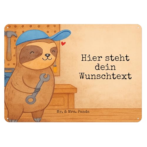 Mr. & Mrs. Panda Personalisiertes Blechschild Faultier Vater Design DIN A6 - Weiß von Mr. & Mrs. Panda