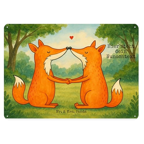 Mr. & Mrs. Panda Personalisiertes Blechschild Füchse Liebe Design DIN A4 - Weiß von Mr. & Mrs. Panda