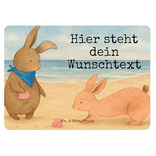 Mr. & Mrs. Panda Personalisiertes Blechschild Hasen Muschel Design DIN A5 - Weiß von Mr. & Mrs. Panda