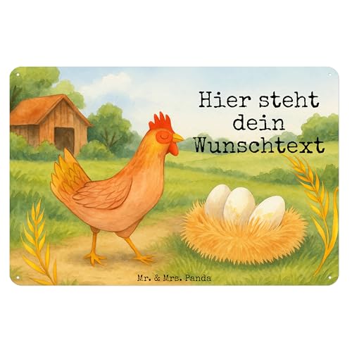 Mr. & Mrs. Panda Personalisiertes Blechschild Huhn Stolz Design DIN A3 - Weiß von Mr. & Mrs. Panda