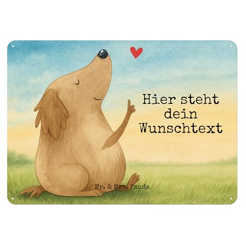 Mr. & Mrs. Panda Personalisiertes Blechschild Hund Liebe Design DIN A6 - Weiß von Mr. & Mrs. Panda