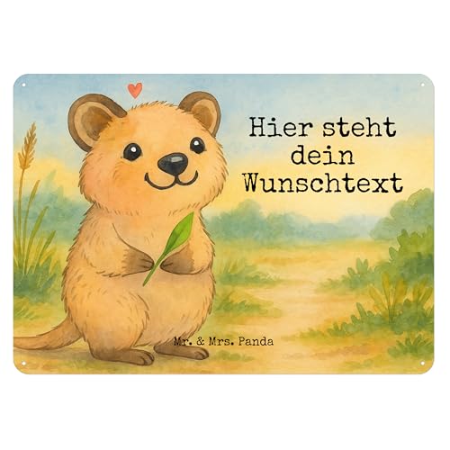 Mr. & Mrs. Panda Personalisiertes Blechschild Quokka Happy Design DIN A6 - Weiß von Mr. & Mrs. Panda