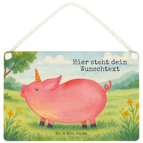 Mr. & Mrs. Panda Personalisiertes Deko Schild Einhorn Schwein Design DIN A4 - Weiß von Mr. & Mrs. Panda