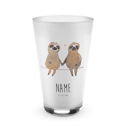 Mr. & Mrs. Panda Personalisiertes Glas Faultier Pärchen - Personalisierte Geschenke, Glas mit Namen, Glas personalisiert, gemeinsam, Bedrucken, von Mr. & Mrs. Panda