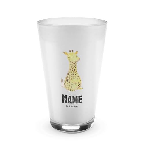 Mr. & Mrs. Panda Personalisiertes Glas Giraffe Zufrieden - Personalisierte Geschenke, Glas personalisiert, Wildtiere, Bedrucktes Glas, Namensglas, von Mr. & Mrs. Panda