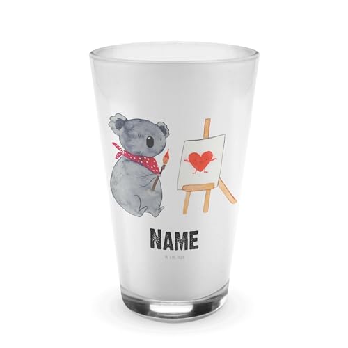 Mr. & Mrs. Panda Personalisiertes Glas Koala Künstler - Personalisierte Geschenke, Liebe, Glas mit Namen, Namensglas, Bedrucken, Bedrucktes Glas, von Mr. & Mrs. Panda