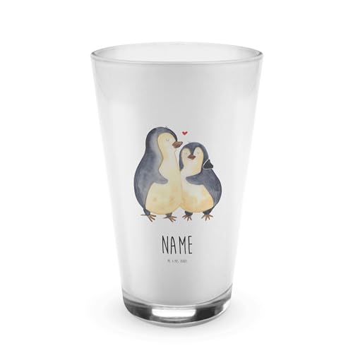Mr. & Mrs. Panda Personalisiertes Glas Pinguine Einschlafen - Personalisierte Geschenke, Liebesgeschenk, Glas mit Namen, Glas personalisiert, von Mr. & Mrs. Panda