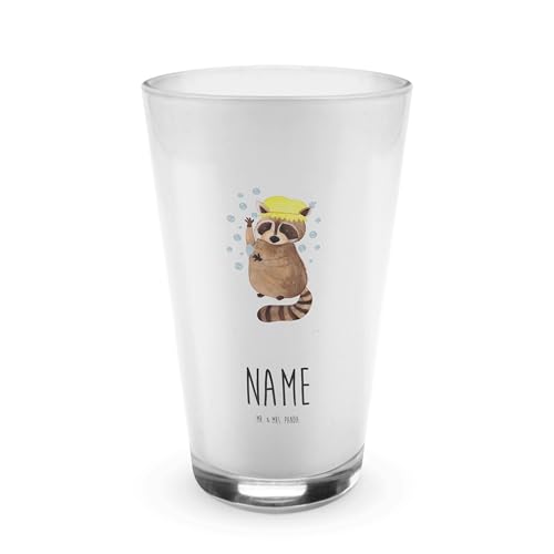 Mr. & Mrs. Panda Personalisiertes Glas Waschbär - Personalisierte Geschenke, Glas mit Namen, Tiermotive, Gute Laune, Tiere, Fröhlich, Seifenblasen, von Mr. & Mrs. Panda
