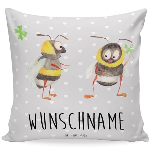 Mr. & Mrs. Panda Personalisiertes Kissen Bienen Paar - Personalisierte Geschenke, Jahrestag, Kopfkissen, Wunschname, Name, Bedrucken, Valentinstag, von Mr. & Mrs. Panda