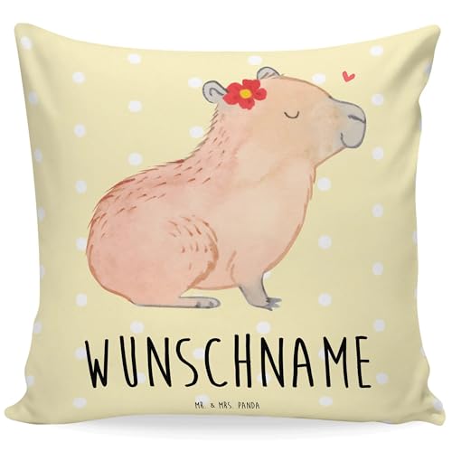 Mr. & Mrs. Panda Personalisiertes Kissen Capybara Blume - Personalisierte Geschenke, Kopfkissen, Name, Gute Laune, Tiere, Tiermotive, Wunschname, Mr. & Mrs. Panda Personalisiertes Kissen Capybara Blume - Personalisierte Geschenke, Kopfkissen, Name, Gute Laune, Tiere, Tiermotive, Wunschname, von Mr. & Mrs. Panda