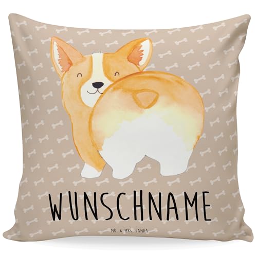 Mr. & Mrs. Panda Personalisiertes Kissen Corgi Po - Personalisierte Geschenke, Name, Spruch, Hunderasse, Bedrucken, Hund, Hundeliebe, Kopfkissen, von Mr. & Mrs. Panda