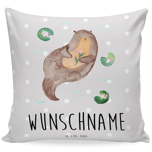 Mr. & Mrs. Panda Personalisiertes Kissen Otter Seerose - Personalisierte Geschenke, Otter Seeotter See Otter, Name, Bedrucken, Fischotter, von Mr. & Mrs. Panda