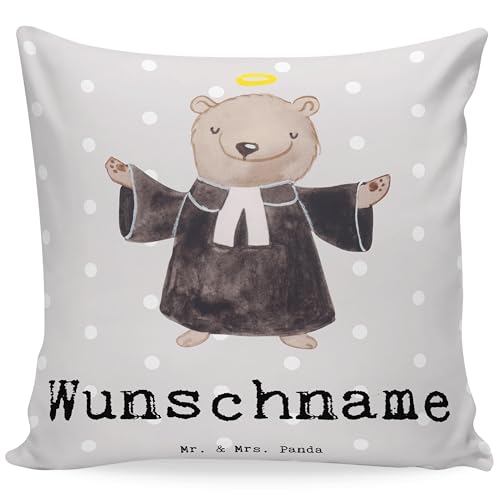 Mr. & Mrs. Panda Personalisiertes Kissen Pfarrer Herz - Personalisierte Geschenke, Danke, Wunschname, Theologe, Schenken, Name, Dankeschön, Diener von Mr. & Mrs. Panda