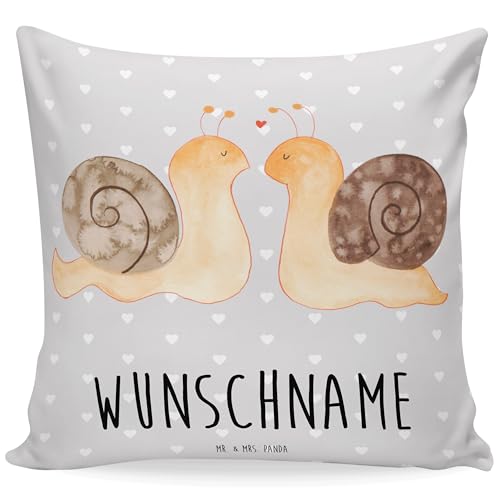 Mr. & Mrs. Panda Personalisiertes Kissen Schnecken Liebe - Personalisierte Geschenke, verliebt, große Liebe, Liebesgeschenk, Kopfkissen, Pärchen, Mr. & Mrs. Panda Personalisiertes Kissen Schnecken Liebe - Personalisierte Geschenke, verliebt, große Liebe, Liebesgeschenk, Kopfkissen, Pärchen, von Mr. & Mrs. Panda