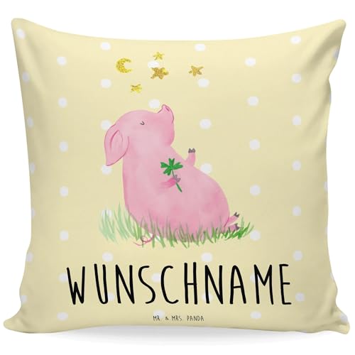 Mr. & Mrs. Panda Personalisiertes Kissen Schwein Glück - Personalisierte Geschenke, Kopfkissen, lustige Sprüche, Bedrucken, Name, Träume, Sterne, Mr. & Mrs. Panda Personalisiertes Kissen Schwein Glück - Personalisierte Geschenke, Kopfkissen, lustige Sprüche, Bedrucken, Name, Träume, Sterne, von Mr. & Mrs. Panda
