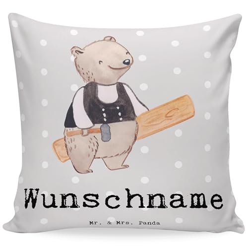 Mr. & Mrs. Panda Personalisiertes Kissen Zimmermann Herz - Personalisierte Geschenke, Kollege, Schenken, Wunschname, Kopfkissen, Name, Rente, von Mr. & Mrs. Panda