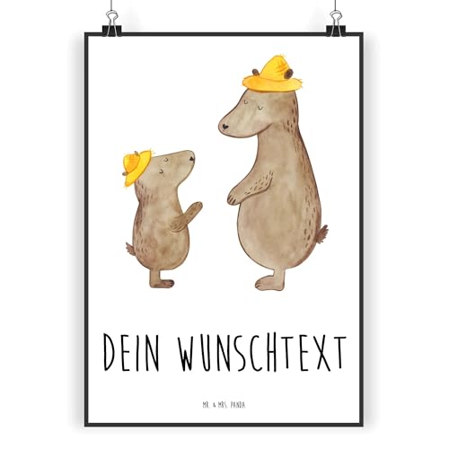 Mr. & Mrs. Panda Personalisiertes Poster Bären mit Hut DIN A4 - Personalisierte Geschenke, Sohn, Söhne, Personalisiertes Handgemaltes Poster, von Mr. & Mrs. Panda