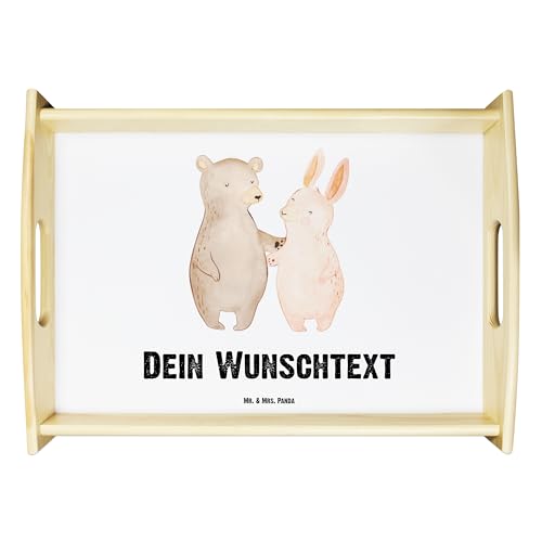 Mr. & Mrs. Panda Personalisiertes Serviertablett Bär und Hase Umarmen - Personalisierte Geschenke, Personalisiertes Dekotablett, Freunde, von Mr. & Mrs. Panda