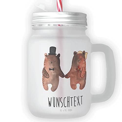 Mr. & Mrs. Panda Personalisiertes Trinkglas Mason Jar Bär Heirat - Personalisierte Geschenke, Teddy, Glas Mit Persönlicher Botschaft, Mason Jar Glas von Mr. & Mrs. Panda