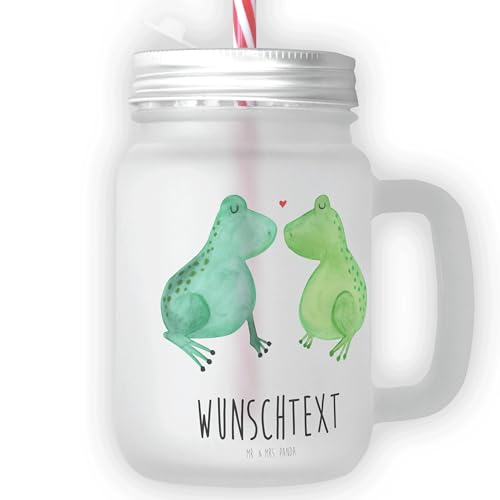 Mr. & Mrs. Panda Personalisiertes Trinkglas Mason Jar Frosch Liebe - Personalisierte Geschenke, Wunschnamen, Partner, Bedrucktes Trinkglas, Pärchen, von Mr. & Mrs. Panda