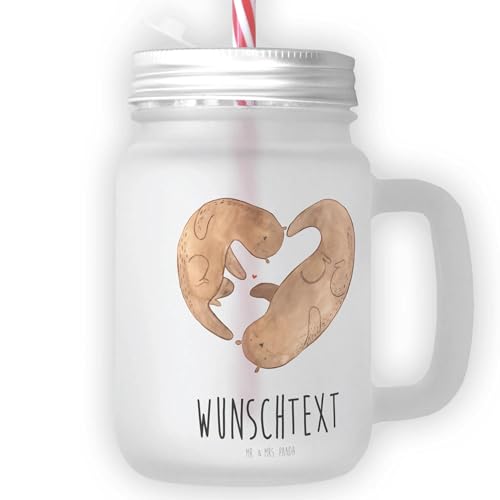 Mr. & Mrs. Panda Personalisiertes Trinkglas Mason Jar Otter Herz - Personalisierte Geschenke, Glas Mit Strohhalm Und Wunschtext, Paar, Glas Für von Mr. & Mrs. Panda